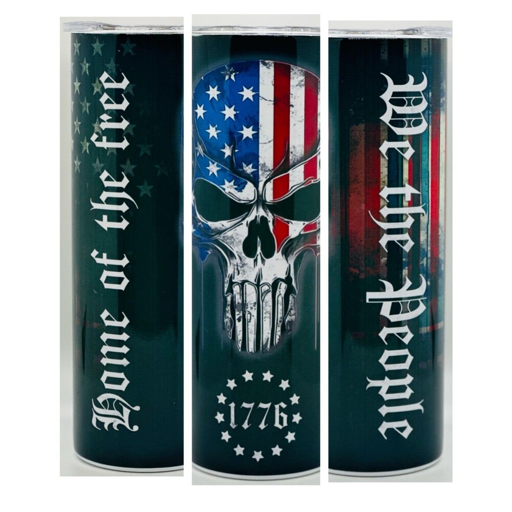 NEW The Punisher 20 oz. Stainless Steel Tumbler w/Straw Set & Silicone Tip